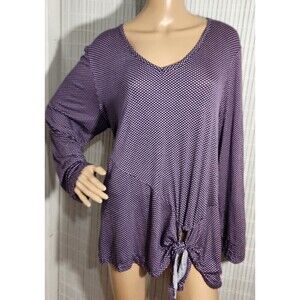 Studio B Long sleeve Blouse 2X Purple VNeck Side Tie